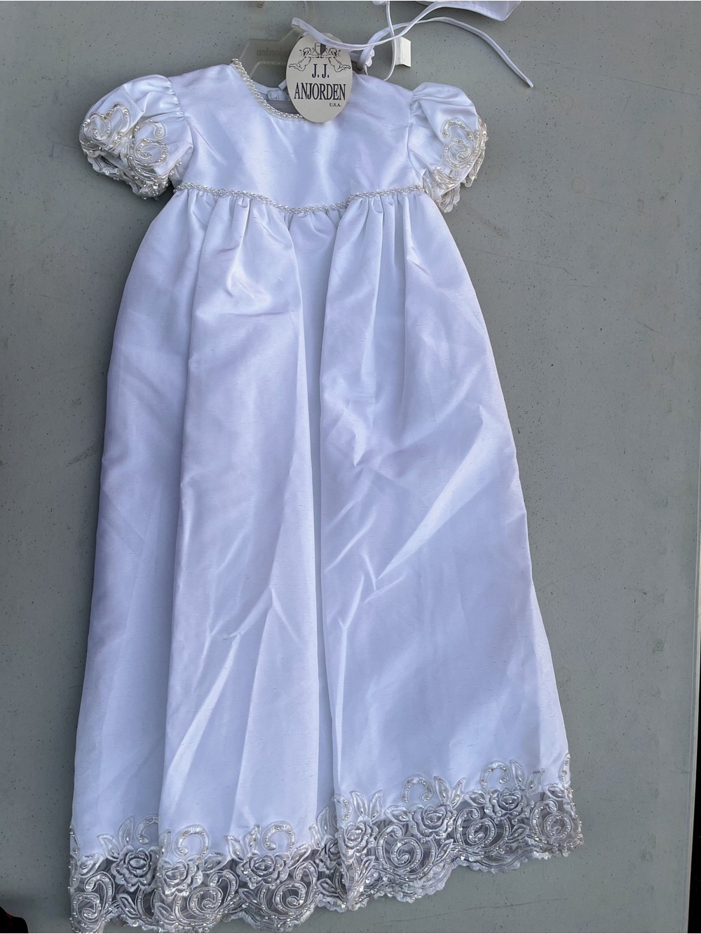 Anjorden White Formal Girls Dress with Silver Lace